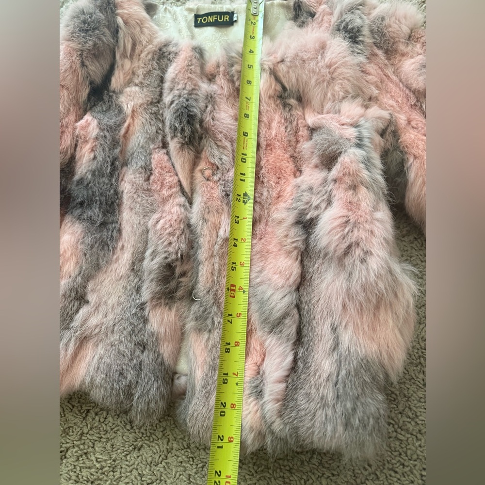 Pink & Grey Genuine Rabbit Fur Jacket - Picture 2 of 4